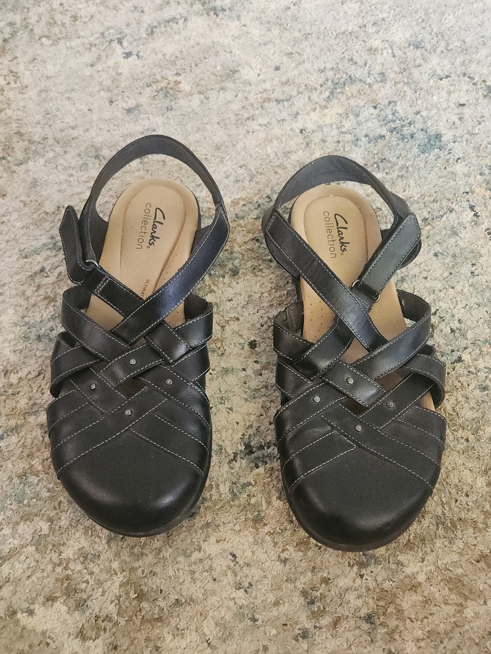Clarks Black Elizabelle Sea leather fisherman sandals Comfort Cottagecore 9